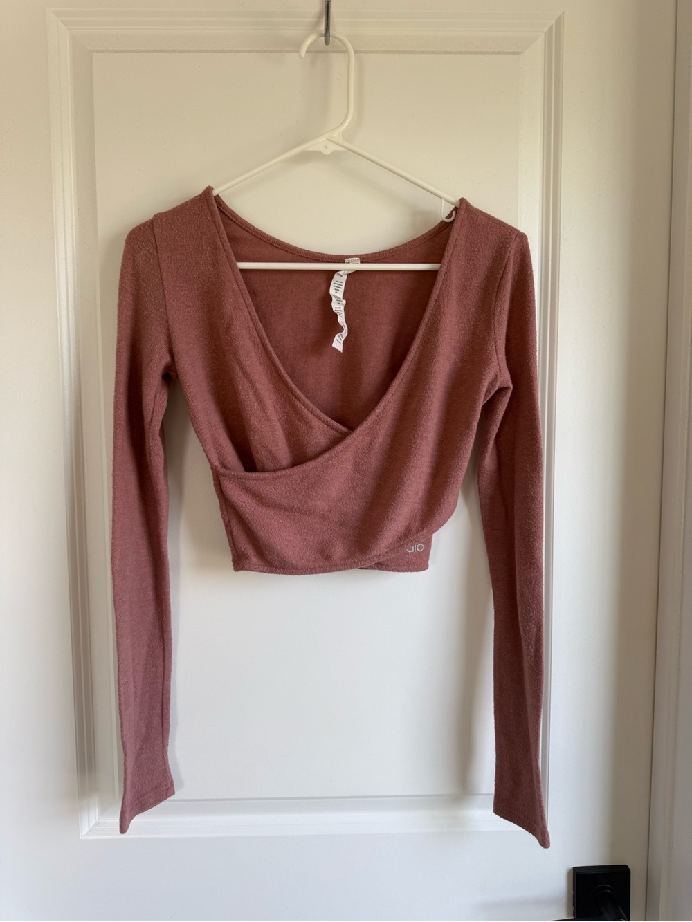 ALO Yoga Mauve Wrap Crop Long Sleeve Top